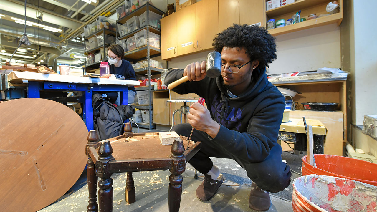 Student working in the Innovation Spaces.